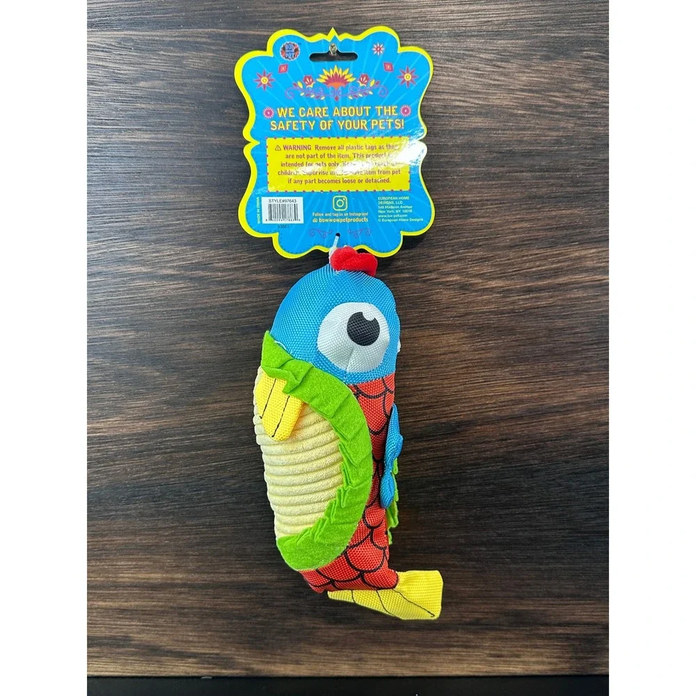 Bow Wow Pet Fiesta Fish Taco Squeak Crinkle Dog Toy Blue Red‎ New
